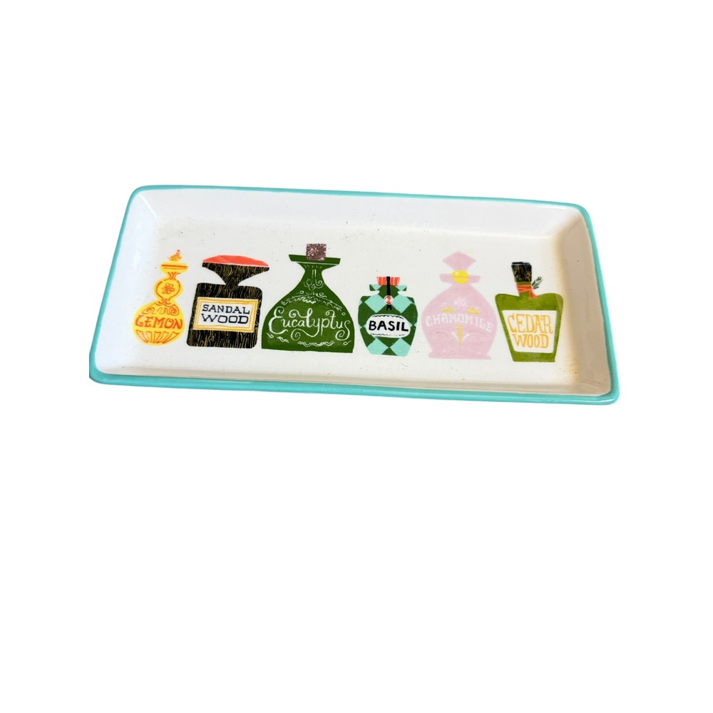 Danielle Kroll Magenta Apothecary Bottle Ceramic Vanity Tray Turquoise Rim 9x4